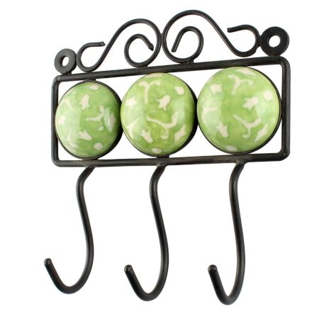 Sage Green Ceramic Floral Tiles Hooks 